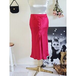 Nsr Skirt Woman's L Red Satin Leopard Midi Slit Mob Wife Chic Sexy